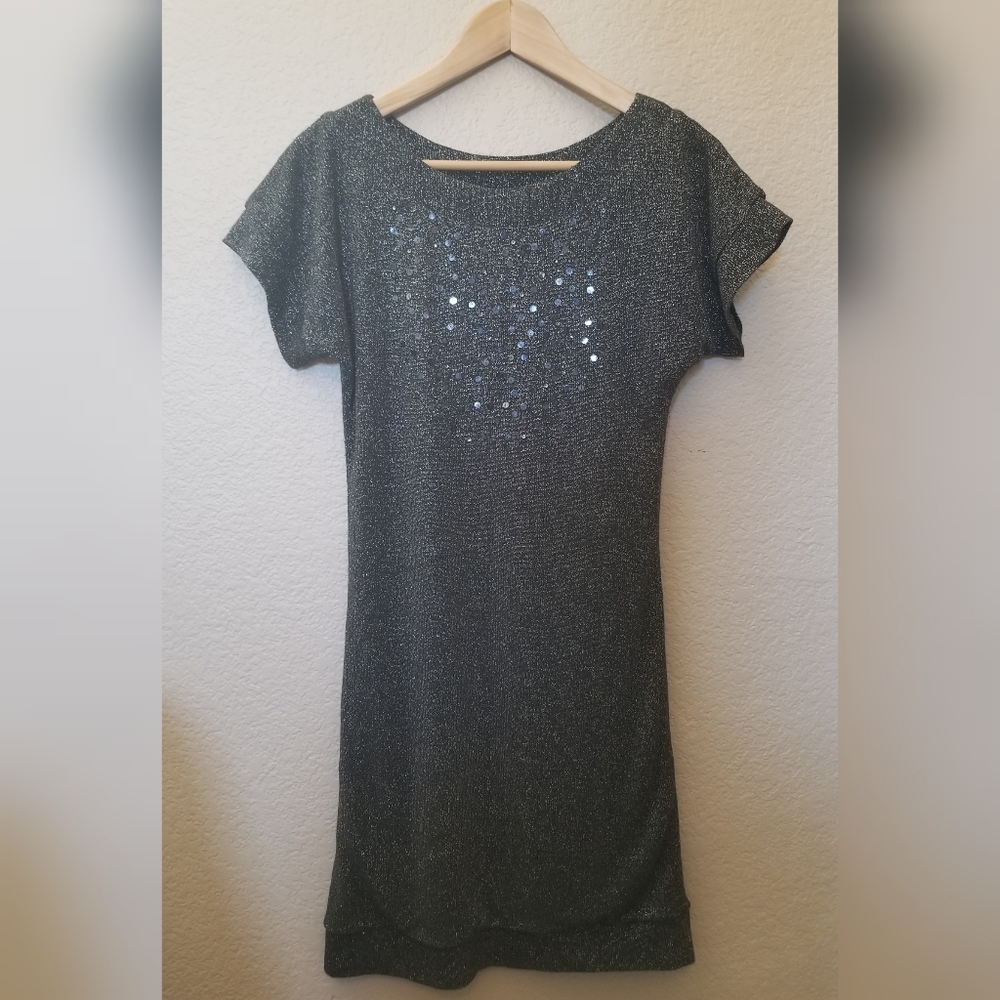 BCBG Paris Gray Metallic Shimmer Dress Xsmall